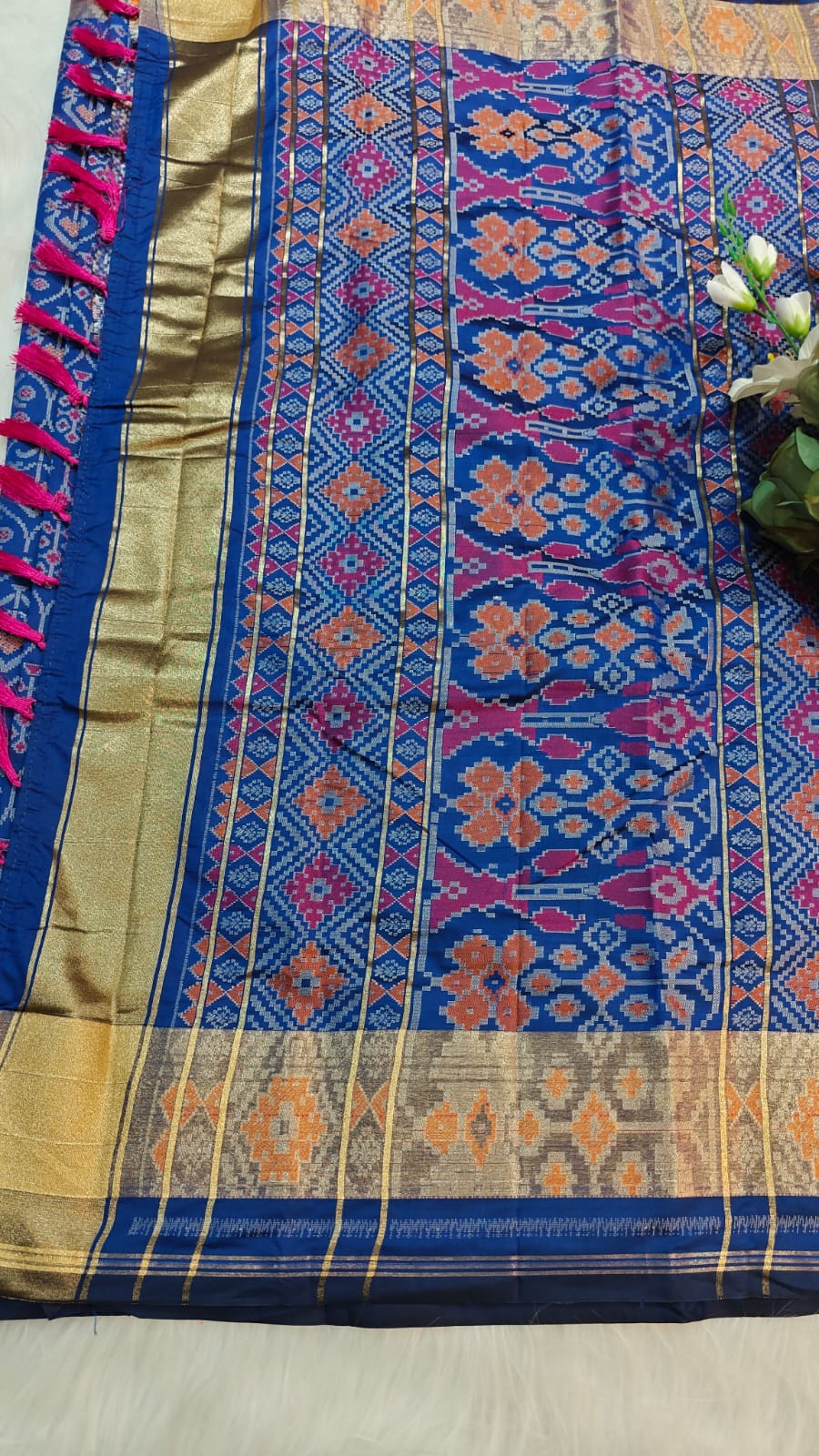 Royal Blue Ikkat Patola Semi Silk Saree With Zari Weaving