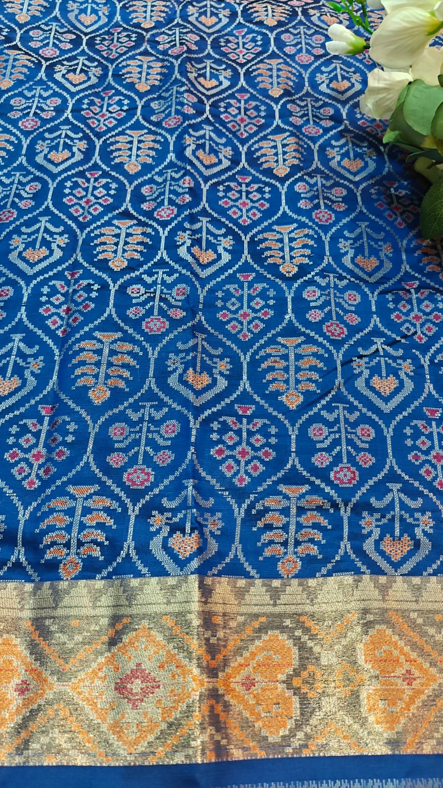 Royal Blue Ikkat Patola Semi Silk Saree With Zari Weaving