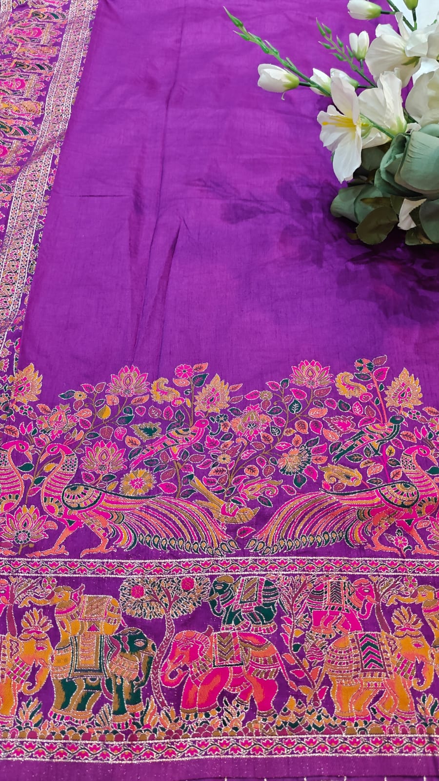 Rich Purple Traditional Viscose Pashmina Silk Saree With Woven Design