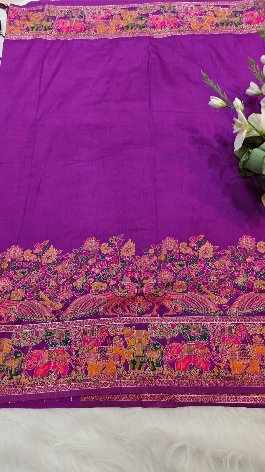 Rich Purple Traditional Viscose Pashmina Silk Saree With Woven Design