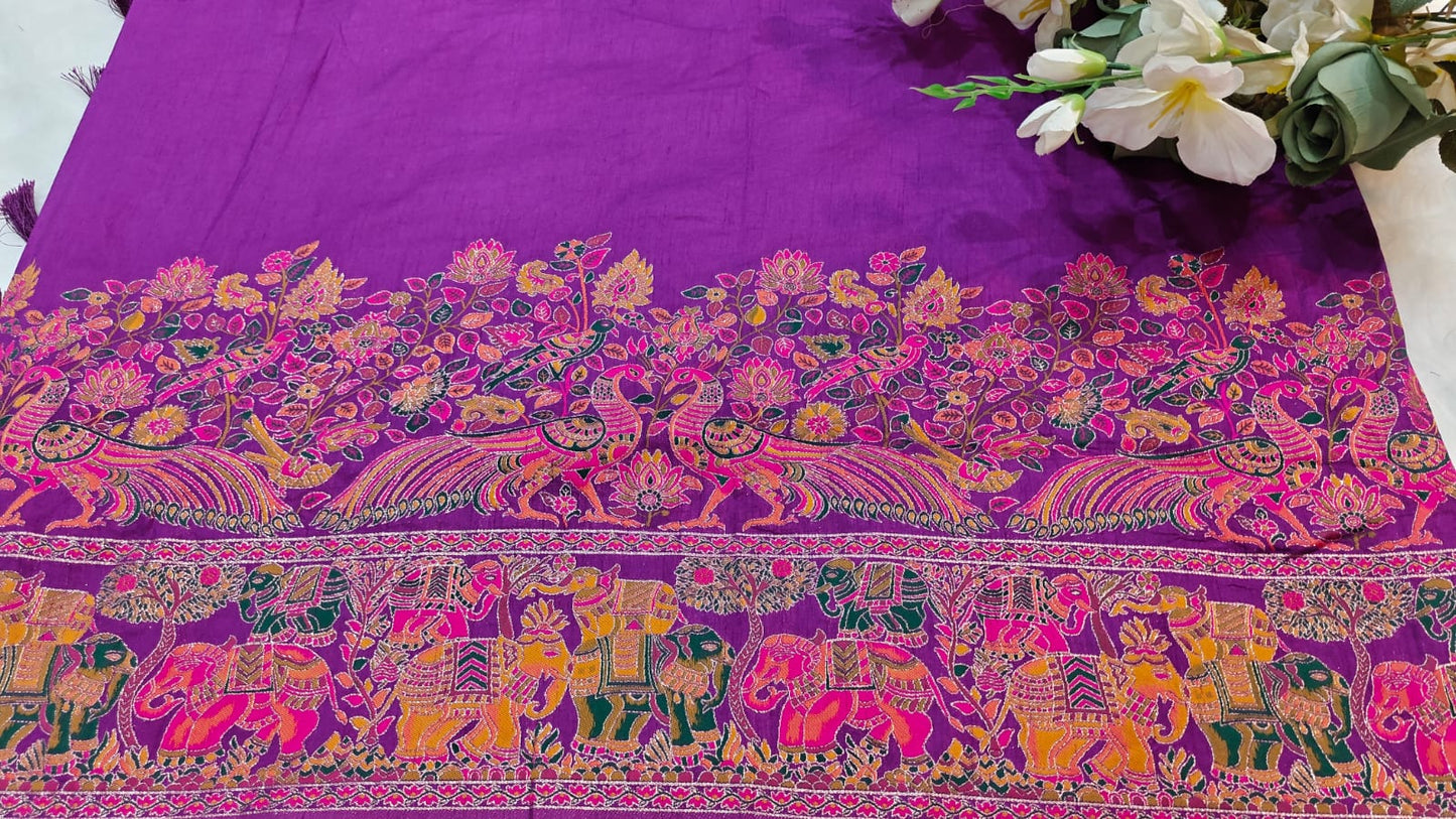Rich Purple Traditional Viscose Pashmina Silk Saree With Woven Design