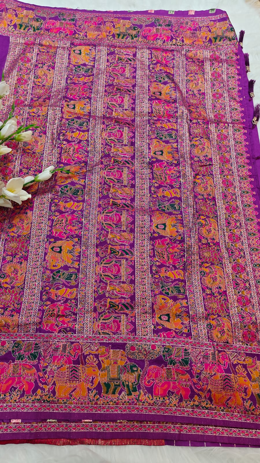 Rich Purple Traditional Viscose Pashmina Silk Saree With Woven Design