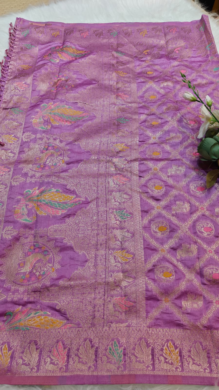 Lavender Desinger Viscose Dola Silk Saree With Meenakari Zari Weaving Work