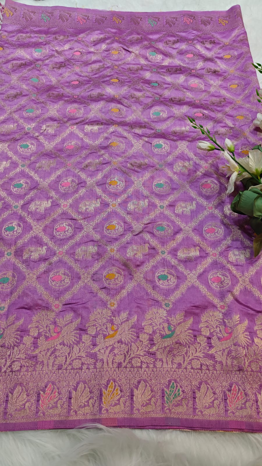 Lavender Desinger Viscose Dola Silk Saree With Meenakari Zari Weaving Work