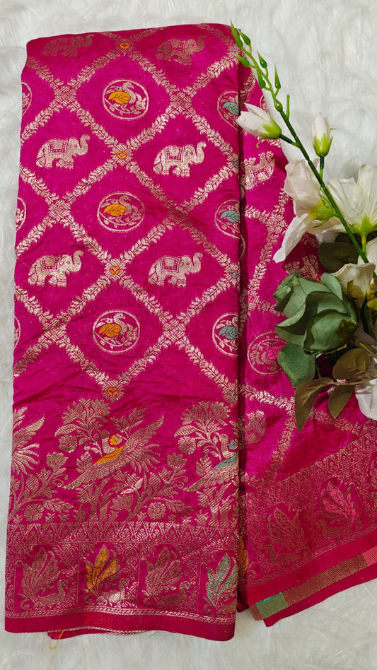 Rani Pink Desinger Viscose Dola Silk Saree With Meenakari Zari Weaving Work