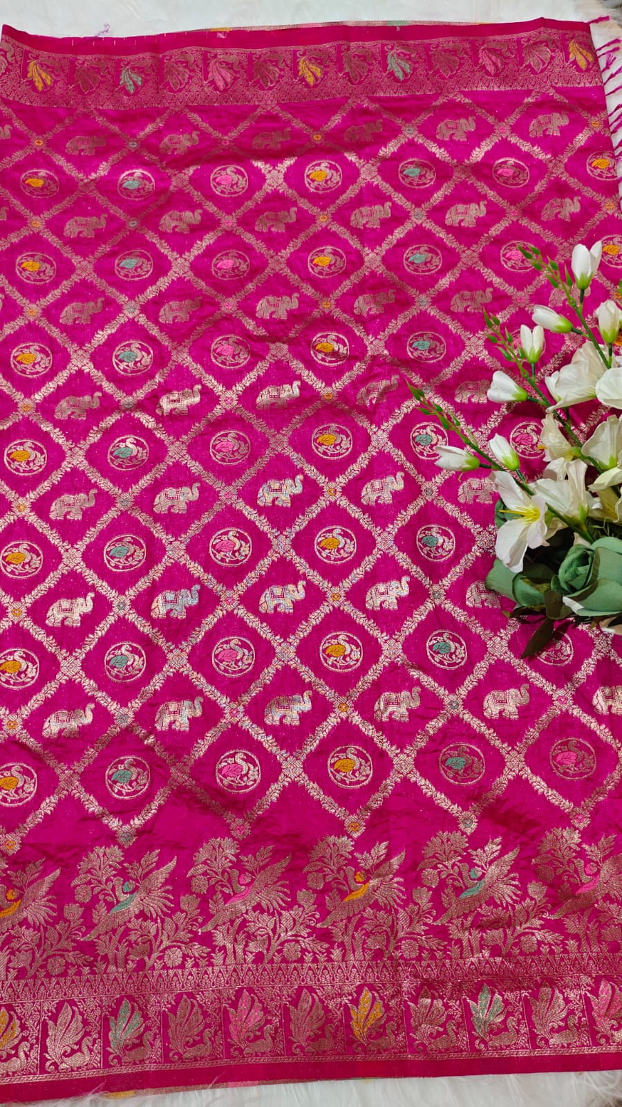 Rani Pink Desinger Viscose Dola Silk Saree With Meenakari Zari Weaving Work