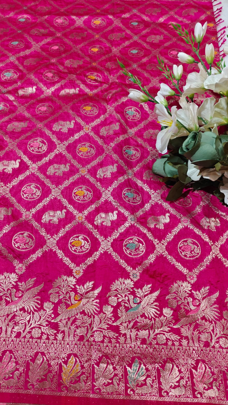 Rani Pink Desinger Viscose Dola Silk Saree With Meenakari Zari Weaving Work