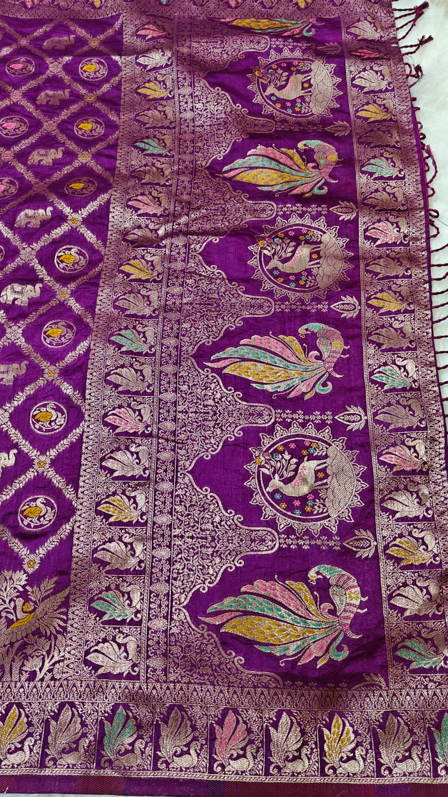 Purple Desinger Viscose Dola Silk Saree With Meenakari Zari Weaving Work