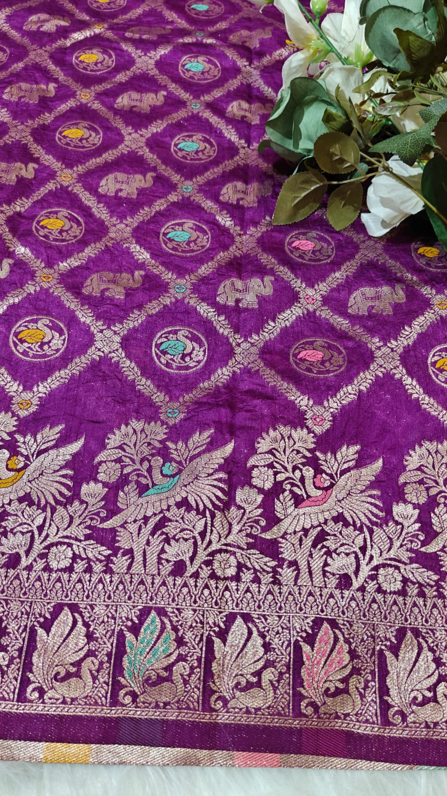 Purple Desinger Viscose Dola Silk Saree With Meenakari Zari Weaving Work