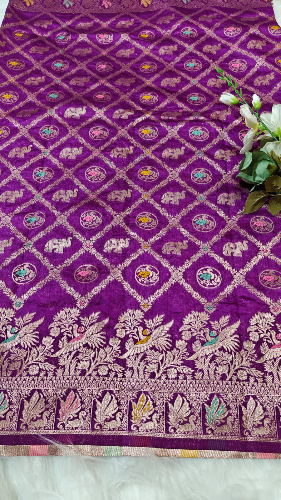 Purple Desinger Viscose Dola Silk Saree With Meenakari Zari Weaving Work