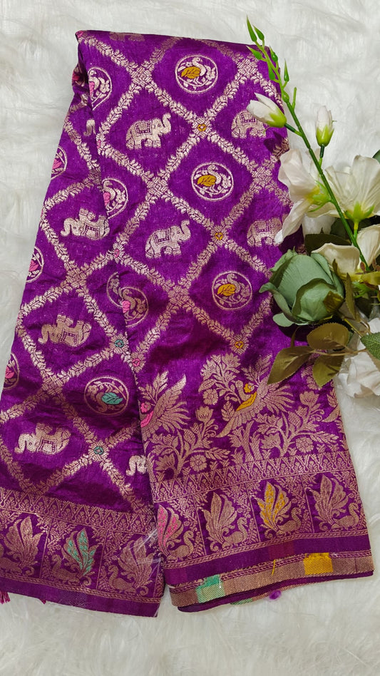 Purple Desinger Viscose Dola Silk Saree With Meenakari Zari Weaving Work