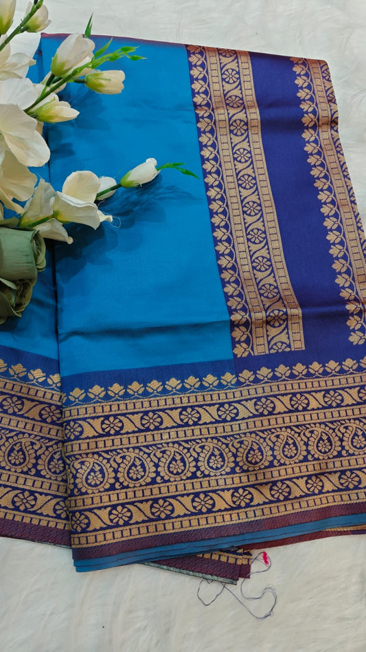 Vintage Style Navy Blue & Wine Dual Shaded Soft Lichi Semi Silk Saree