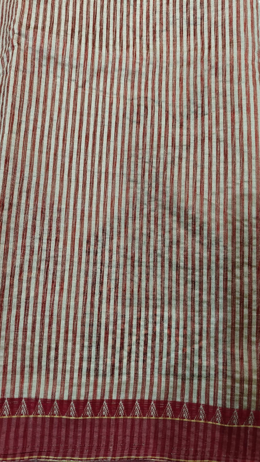 Pearl White Semi Tussar Silk With Red & Black Kantha Embroidery Work