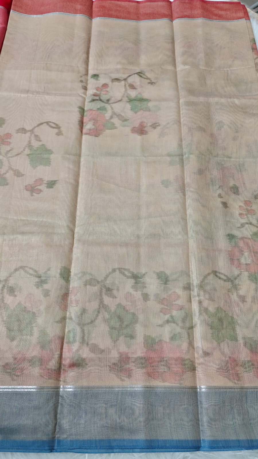 Beige - Ikkat Pochampally Printed Allover Body With Ganga Jamuna Border