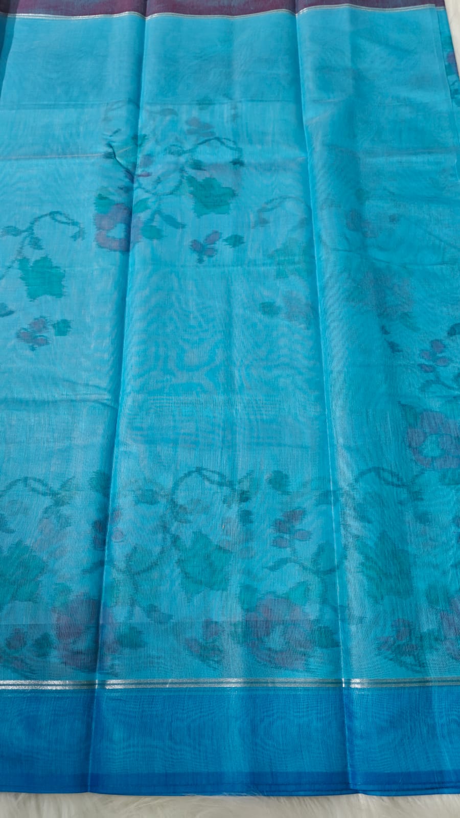 Blue - Ikkat Pochampally Printed Allover Body With Ganga Jamuna Border