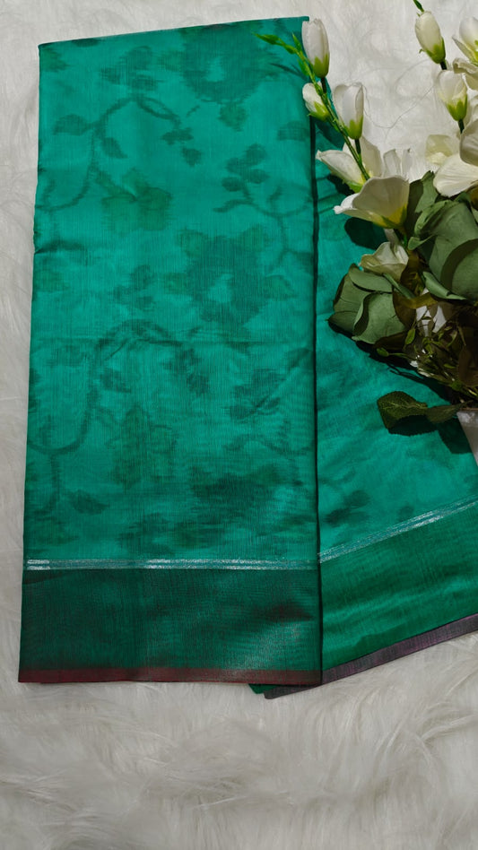 Green - Ikkat Pochampally Printed Allover Body With Ganga Jamuna Border