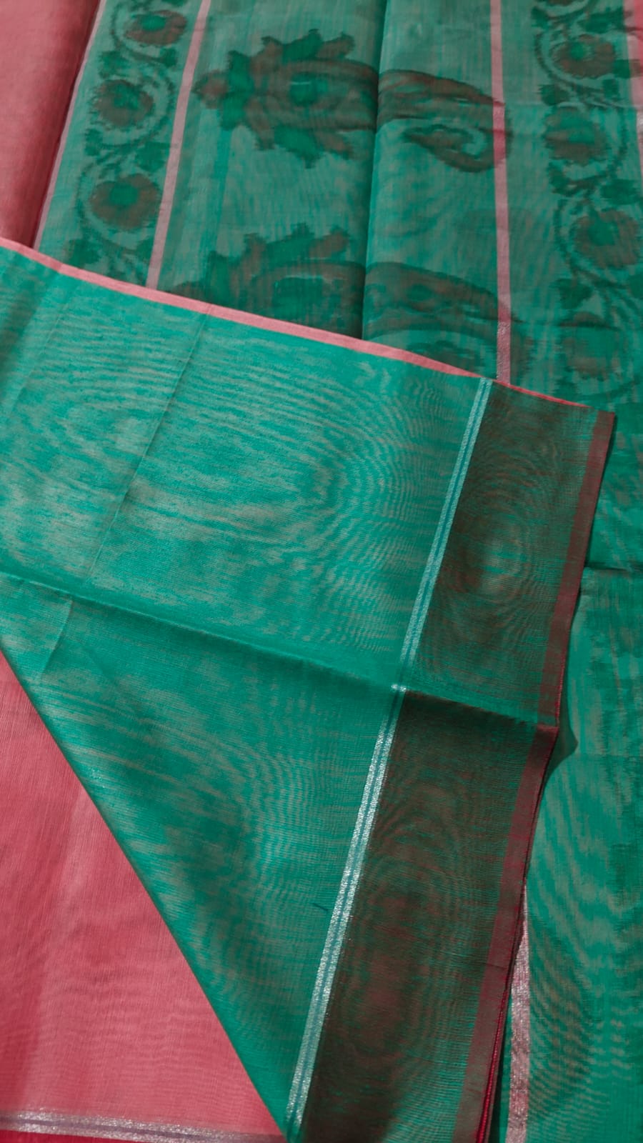 Peach - Ikkat Pochampally Printed Allover Body With Ganga Jamuna Border