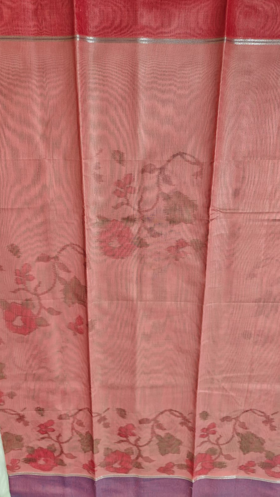 Peach - Ikkat Pochampally Printed Allover Body With Ganga Jamuna Border