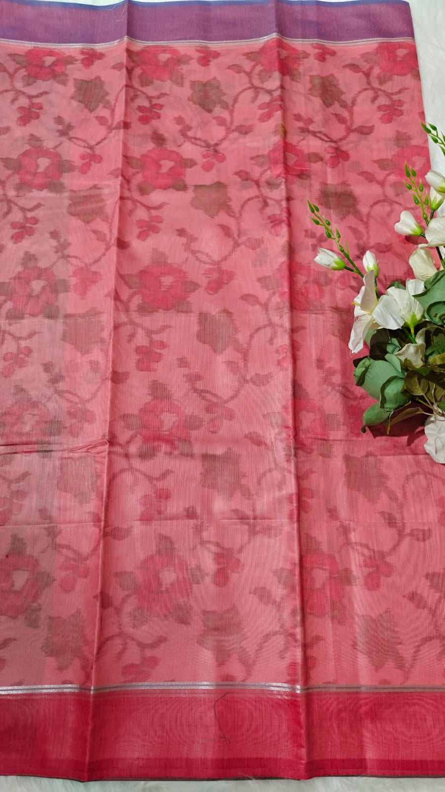 Peach - Ikkat Pochampally Printed Allover Body With Ganga Jamuna Border