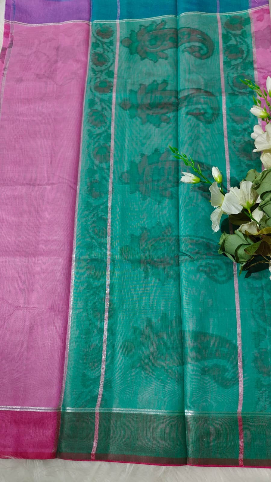 Pink - Ikkat Pochampally Printed Allover Body With Ganga Jamuna Border