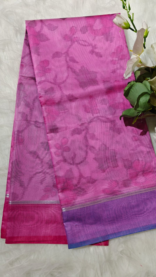 Pink - Ikkat Pochampally Printed Allover Body With Ganga Jamuna Border