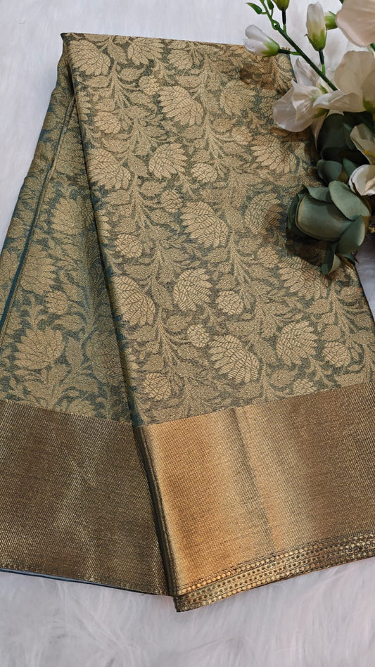 Metalic Green - Celebrity inspired Tissue Kanjivaram Saree With Banasari Zari Woven