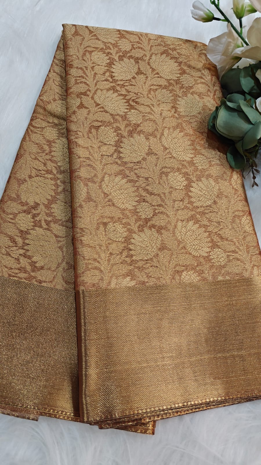 GOLD - Celebraty inspired Tissue Kanjivaram Saree With Banasari Zari Woven