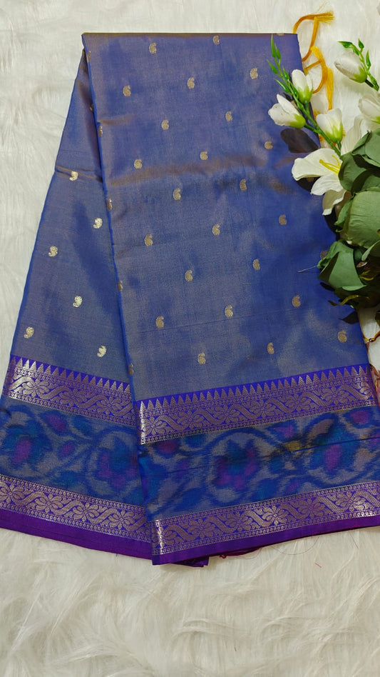 Dual Shade Purple Semi Soft Silk Saree With Pochampally Print
