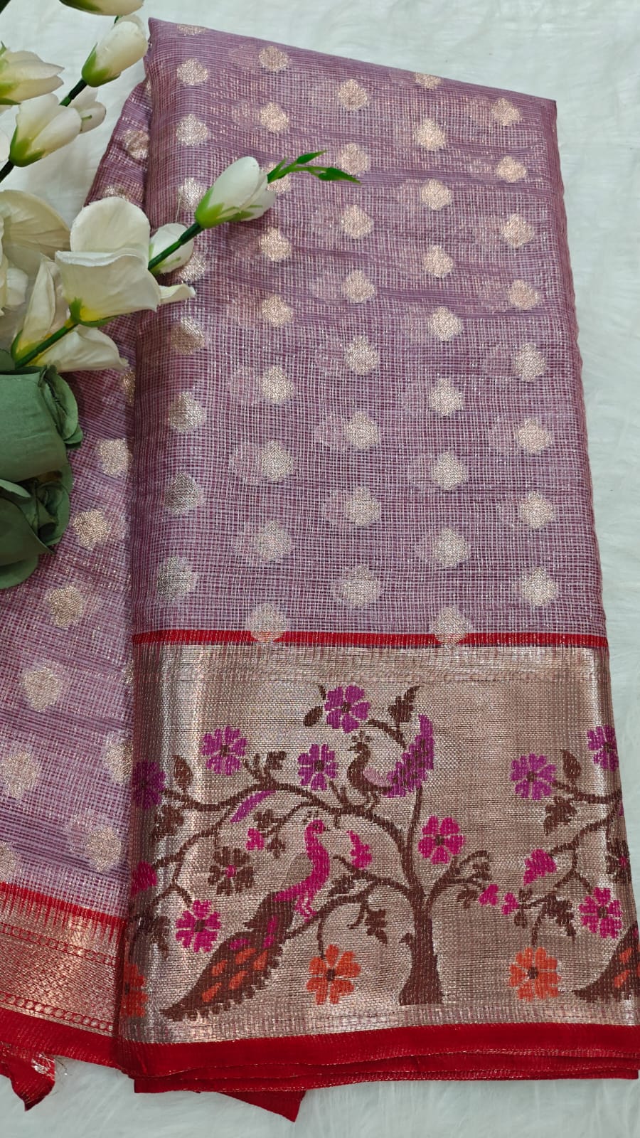 Elegant Style Kota Tissue Paithani Royal Purple & Red Saree With Big Border