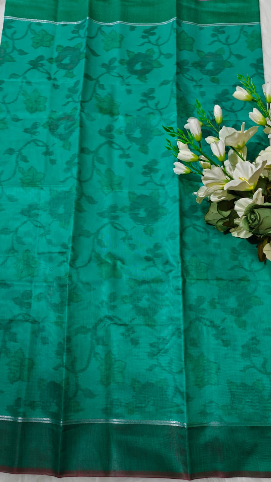 Green - Ikkat Pochampally Printed Allover Body With Ganga Jamuna Border