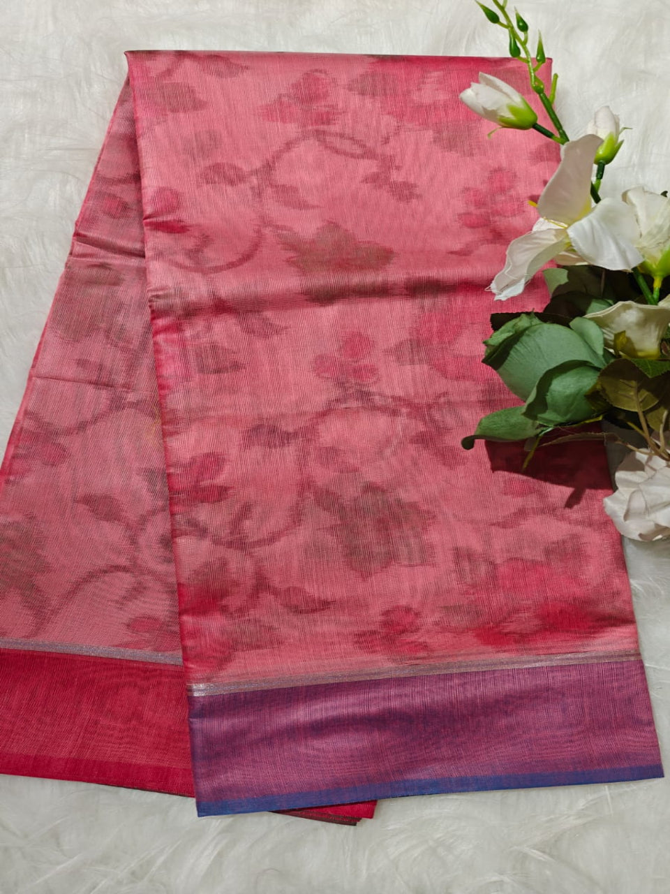Peach - Ikkat Pochampally Printed Allover Body With Ganga Jamuna Border