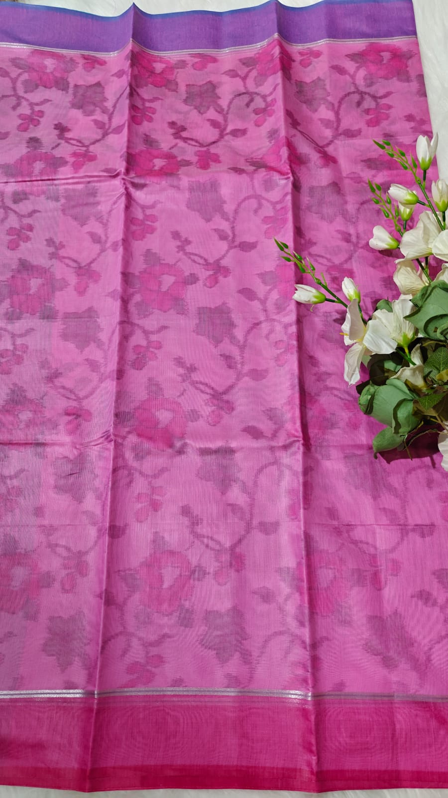 Pink - Ikkat Pochampally Printed Allover Body With Ganga Jamuna Border