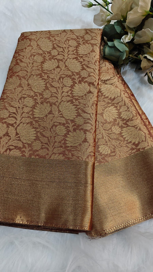 Peach - Celebrity inspired Tissue Kanjivaram Saree With Banarasi Zari Woven
